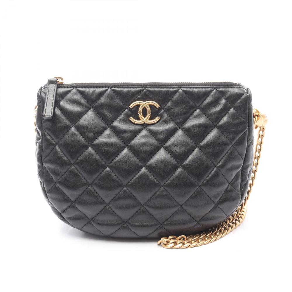 Chanel Matelasse Hobo Bag Shoulder Lambskin Leather Black